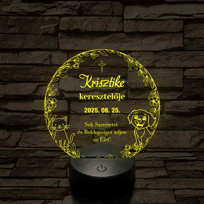Keresztelői emlék, személyre szabható névvel és dátummal - 7 színű, színváltós 3D led lámpa