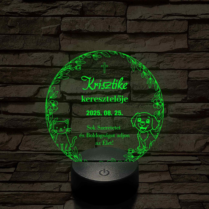 Keresztelői emlék, személyre szabható névvel és dátummal - 7 színű, színváltós 3D led lámpa
