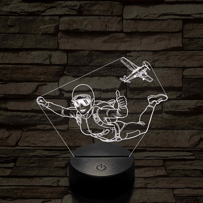 Ejtőernyős Nő 3D LED Lámpa – Egyedi Gravírozással, Műanyagtalpas