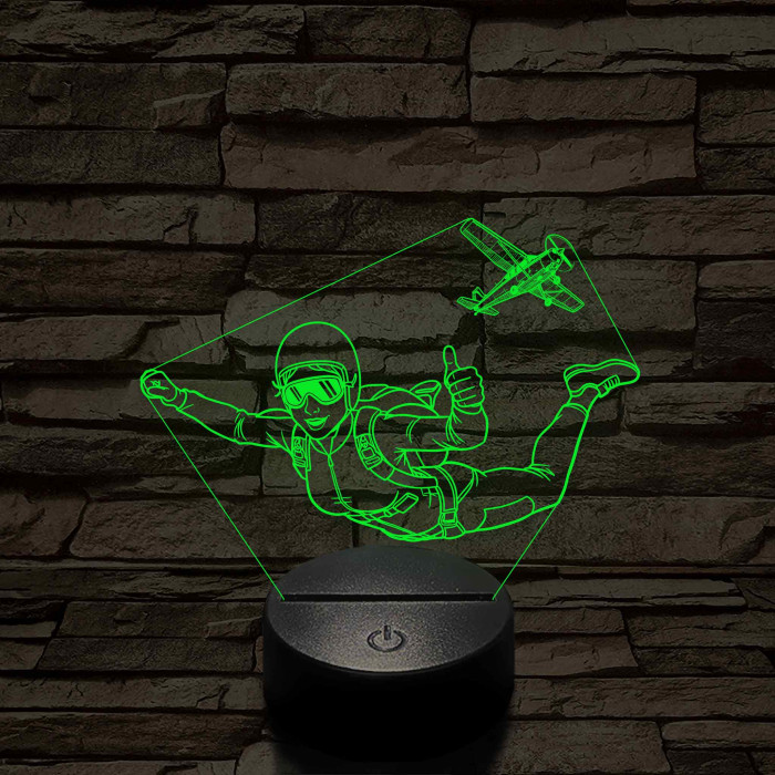 Ejtőernyős Nő 3D LED Lámpa – Egyedi Gravírozással, Műanyagtalpas