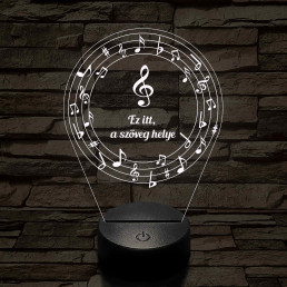 Személyre szabható 7 színű 3D LED lámpa violinkulccsal és hangjegyekkel