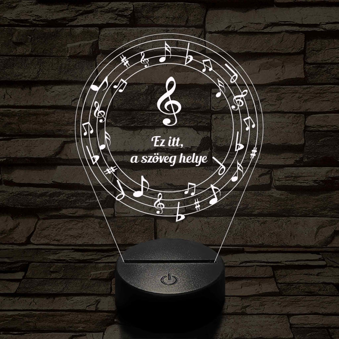 Személyre szabható 7 színű 3D LED lámpa violinkulccsal és hangjegyekkel