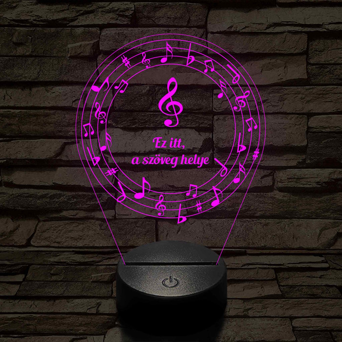 Személyre szabható 7 színű 3D LED lámpa violinkulccsal és hangjegyekkel