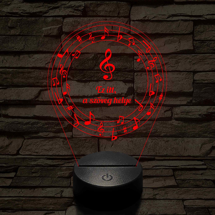 Személyre szabható 7 színű 3D LED lámpa violinkulccsal és hangjegyekkel