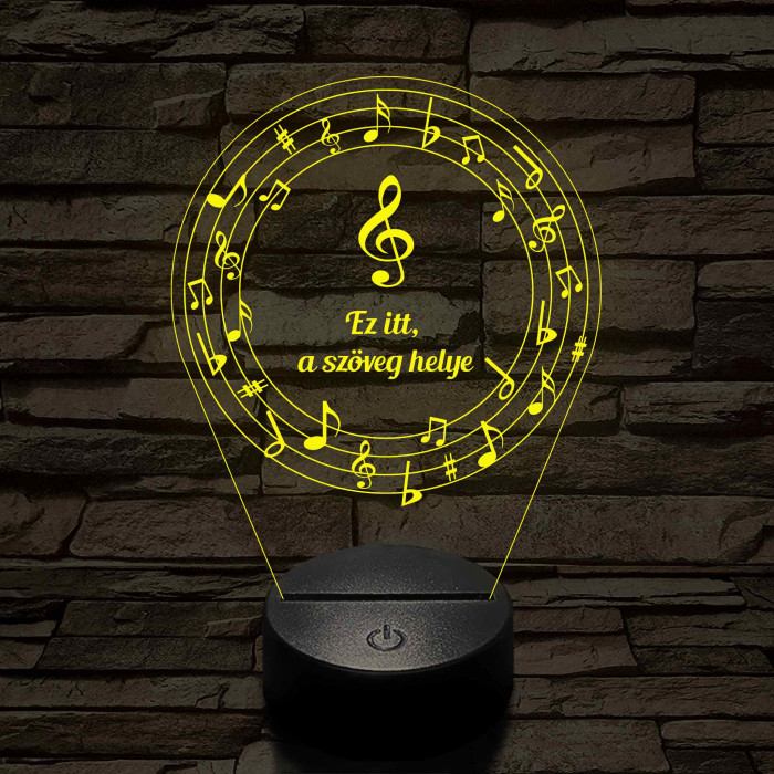 Személyre szabható 7 színű 3D LED lámpa violinkulccsal és hangjegyekkel