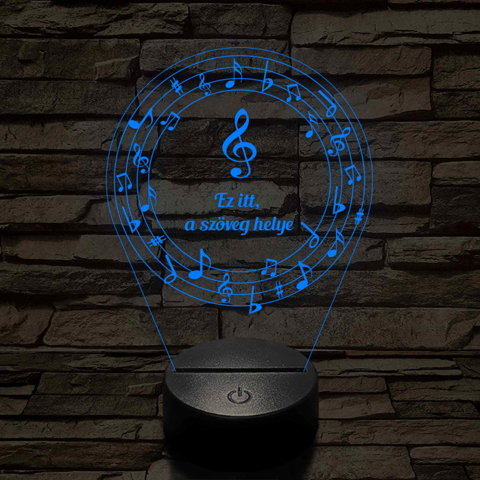 Személyre szabható 7 színű 3D LED lámpa violinkulccsal és hangjegyekkel
