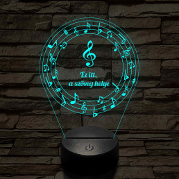 Személyre szabható 7 színű 3D LED lámpa violinkulccsal és hangjegyekkel