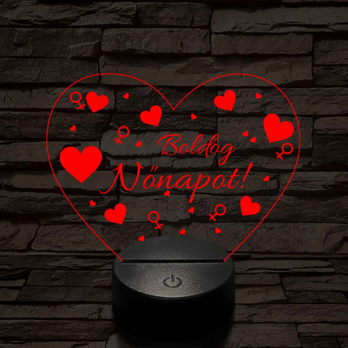 Nőnapos szív-forma 7 színű 3D led lámpa