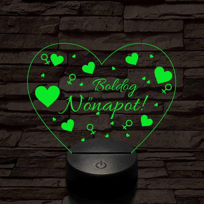 Nőnapos szív-forma 7 színű 3D led lámpa