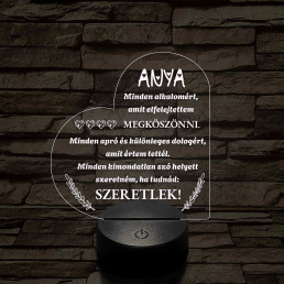 Szív Alakú 3D LED Lámpa – Megható Üzenettel Anyukáknak 7 színű 3D led lámpa
