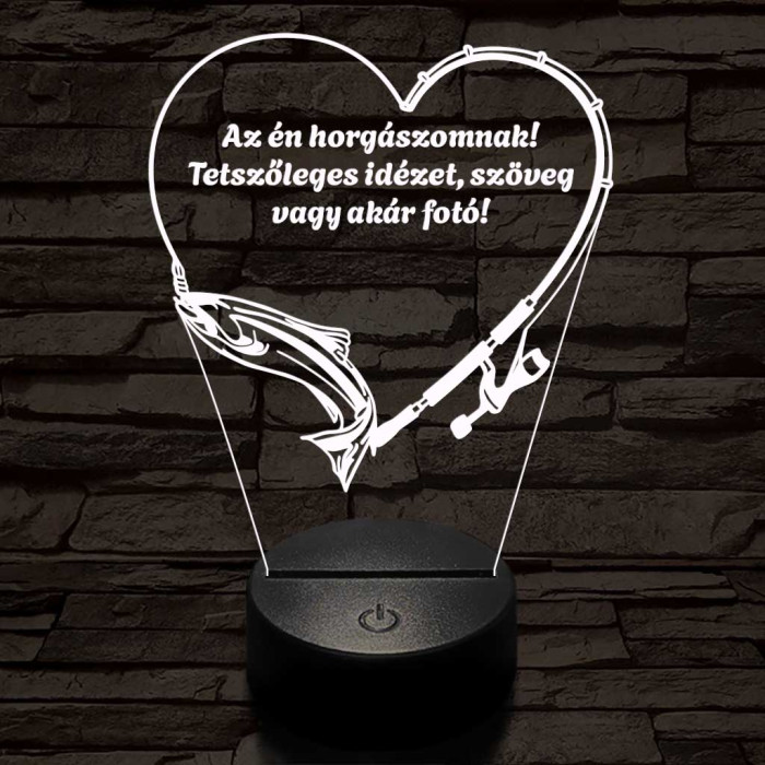 Horgász Love fotógravírozás  7 színű 3D led lámpa