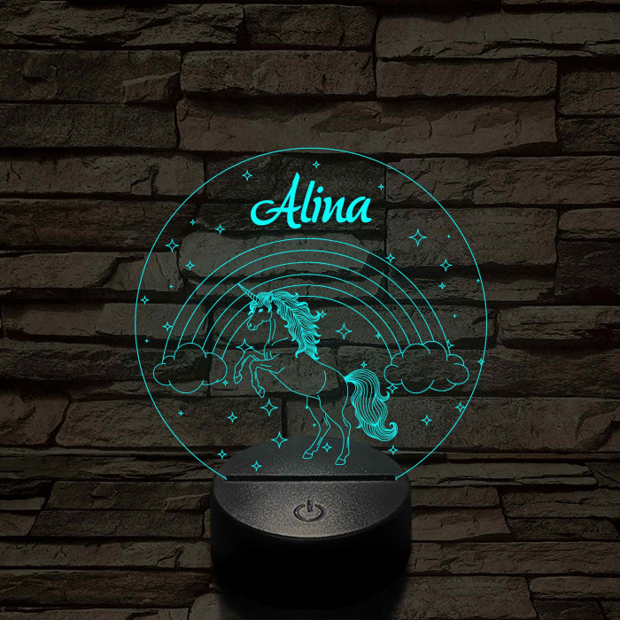 Varázslatos Unikornis 7 színű LED Lámpa – Egyedi névvel