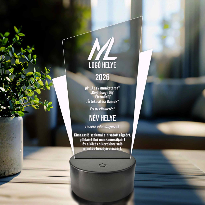 Személyre szabható Prizma Díjlámpa – 7 színű, színváltós LED trófea