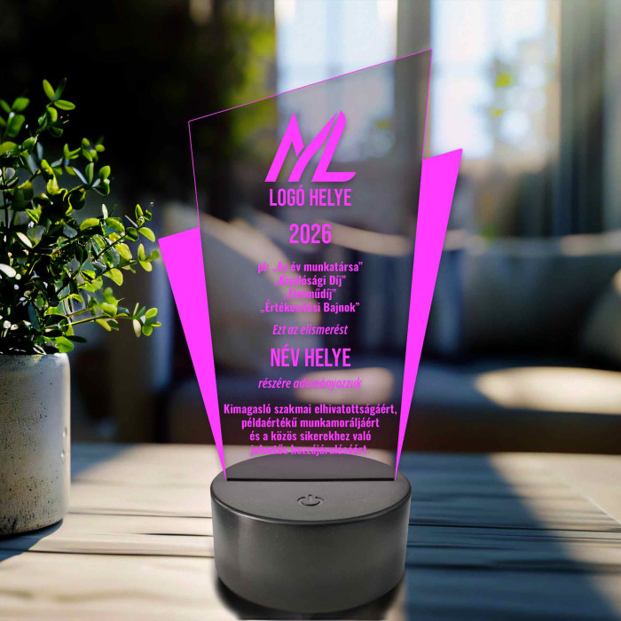 Személyre szabható Prizma Díjlámpa – 7 színű, színváltós LED trófea