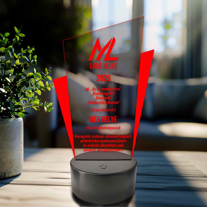 Személyre szabható Prizma Díjlámpa – 7 színű, színváltós LED trófea