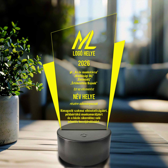 Személyre szabható Prizma Díjlámpa – 7 színű, színváltós LED trófea