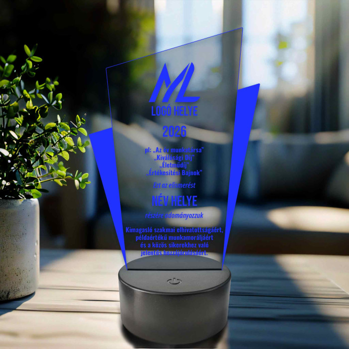 Személyre szabható Prizma Díjlámpa – 7 színű, színváltós LED trófea