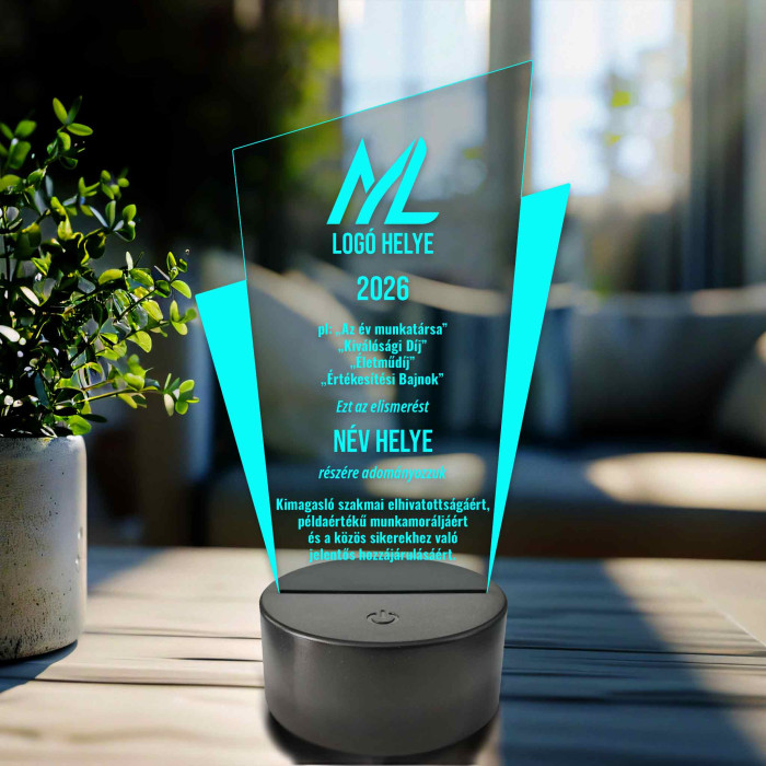 Személyre szabható Prizma Díjlámpa – 7 színű, színváltós LED trófea