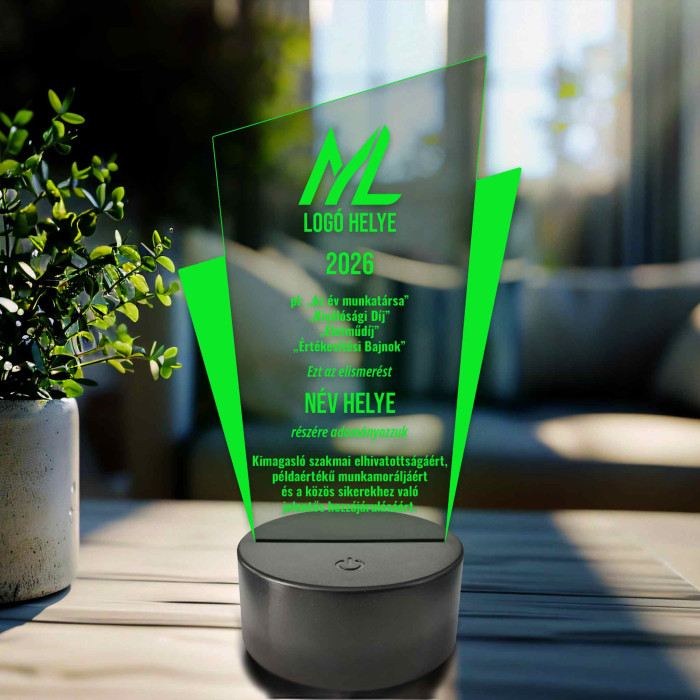 Személyre szabható Prizma Díjlámpa – 7 színű, színváltós LED trófea