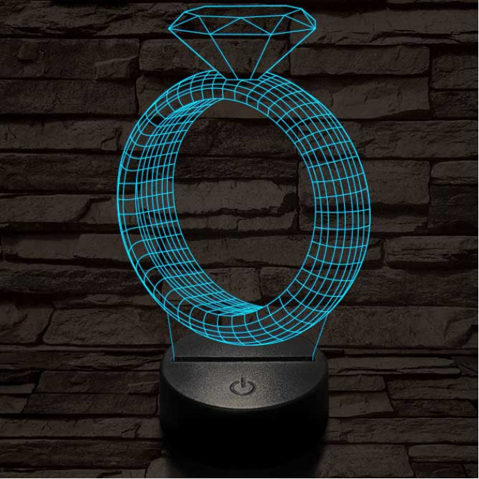 Köves gyűrű, 7 színű 3D led lámpa