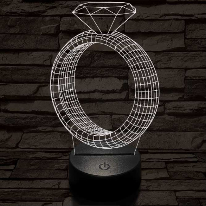 Köves gyűrű, 7 színű 3D led lámpa