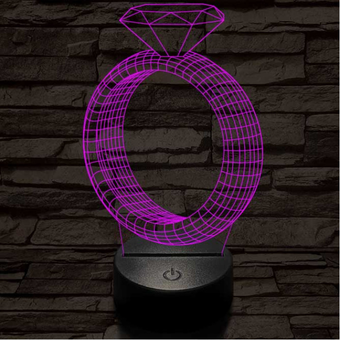 Köves gyűrű, 7 színű 3D led lámpa