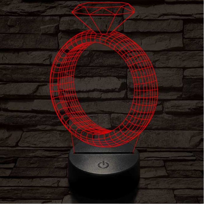 Köves gyűrű, 7 színű 3D led lámpa