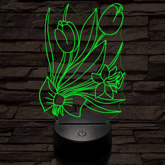 Tulipáncsokor 7 színű 3D led lámpa