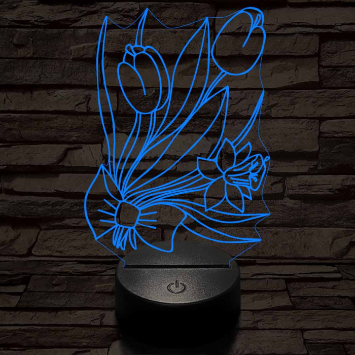 Tulipáncsokor 7 színű 3D led lámpa
