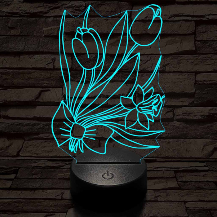 Tulipáncsokor 7 színű 3D led lámpa
