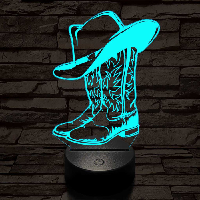 Cowboy kalap és csizma 7 színű 3D led lámpa