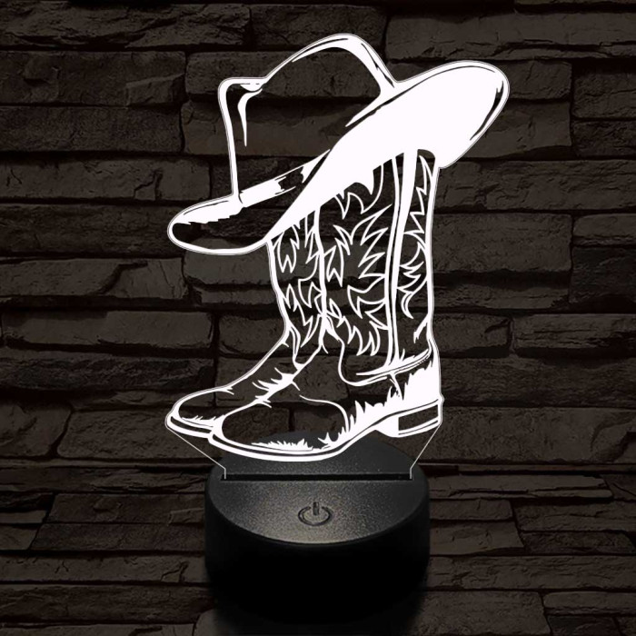 Cowboy kalap és csizma 7 színű 3D led lámpa