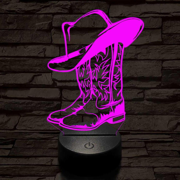 Cowboy kalap és csizma 7 színű 3D led lámpa