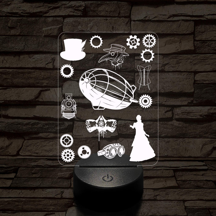 SteamPunk montázs 7 színű 3D led lámpa