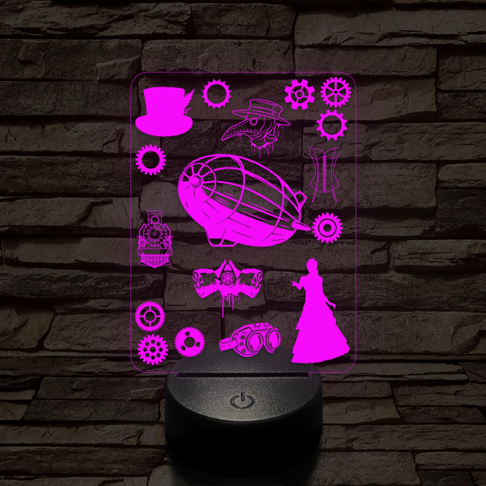 SteamPunk montázs 7 színű 3D led lámpa