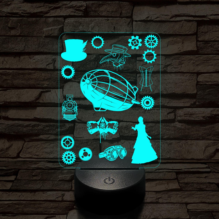 SteamPunk montázs 7 színű 3D led lámpa