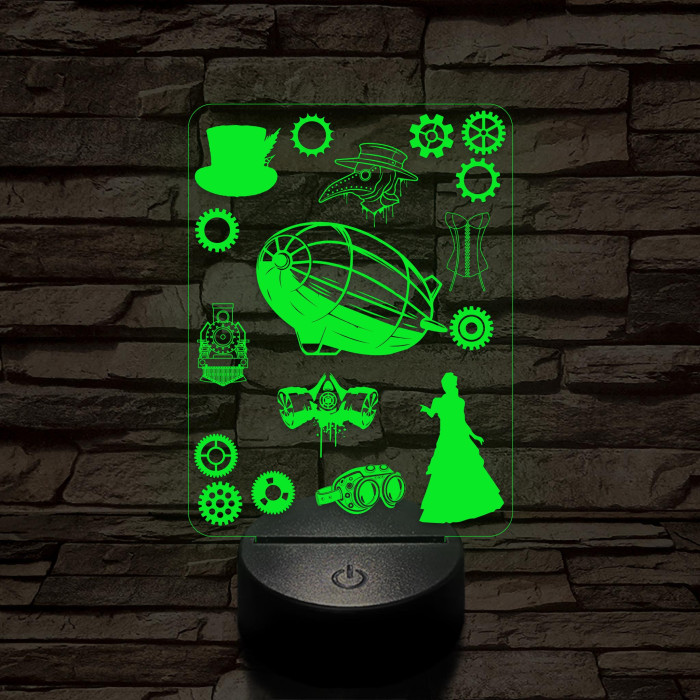 SteamPunk montázs 7 színű 3D led lámpa