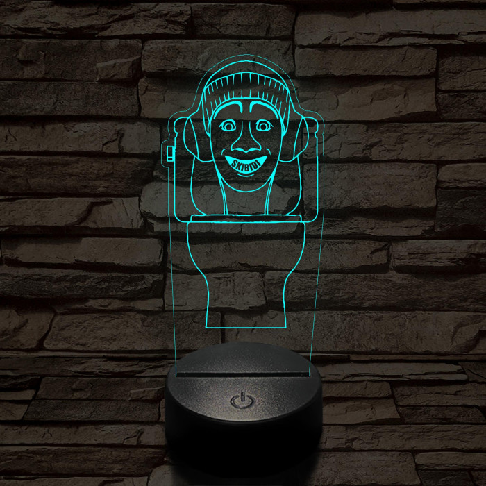 Skibidi Toilet meme 7 színű 3D led lámpa
