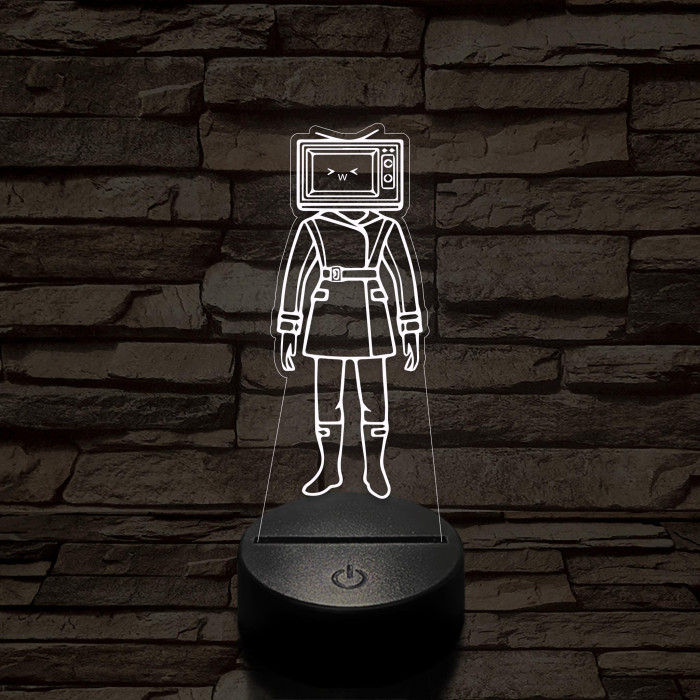 Skibidi Toilet TV hős nő meme 7 színű 3D led lámpa