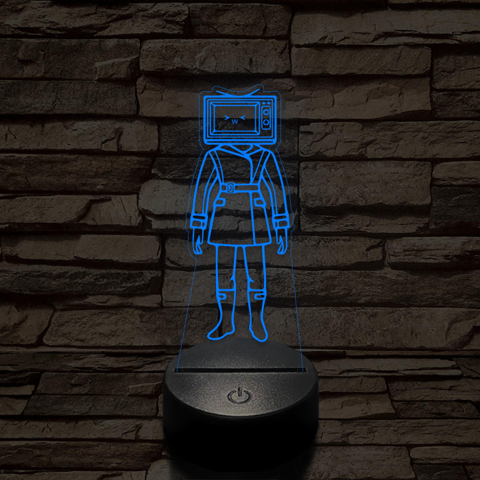 Skibidi Toilet TV hős nő meme 7 színű 3D led lámpa