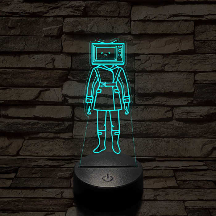Skibidi Toilet TV hős nő meme 7 színű 3D led lámpa