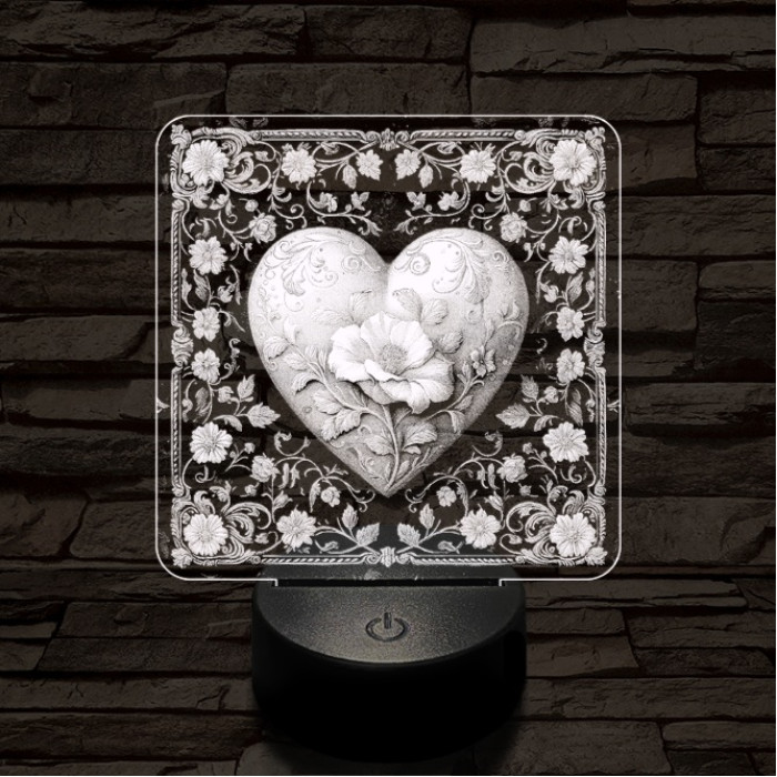 Virágzó szív 7 színű valósághű 3D led lámpa