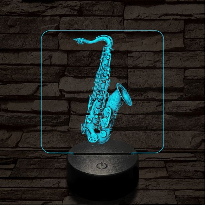 Csillogó szaxofon 7 színű valósághű 3D led lámpa