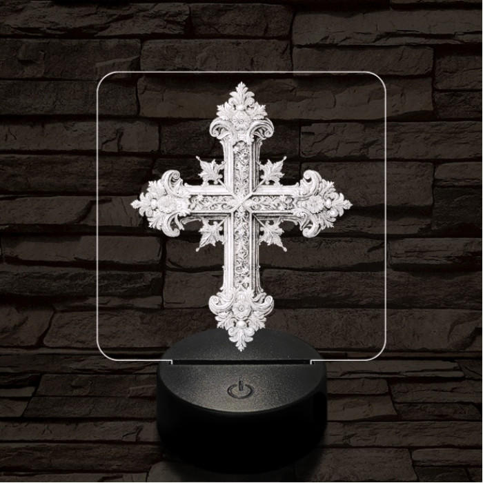 Díszes kereszt 7 színű valósághű 3D led lámpa