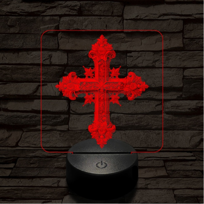 Díszes kereszt 7 színű valósághű 3D led lámpa
