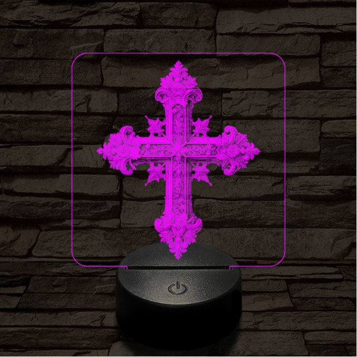 Díszes kereszt 7 színű valósághű 3D led lámpa