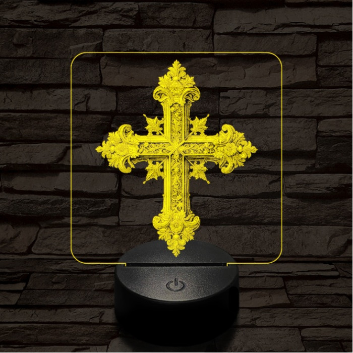 Díszes kereszt 7 színű valósághű 3D led lámpa