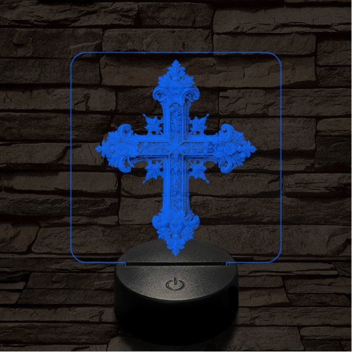 Díszes kereszt 7 színű valósághű 3D led lámpa