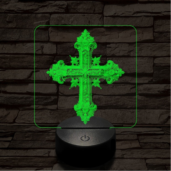 Díszes kereszt 7 színű valósághű 3D led lámpa