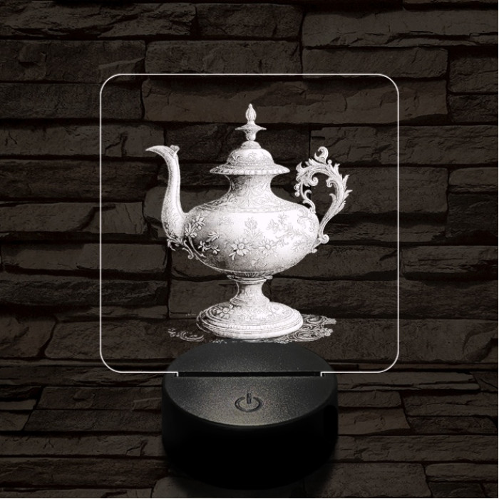 Díszes teáskancsó 7 színű valósághű 3D led lámpa